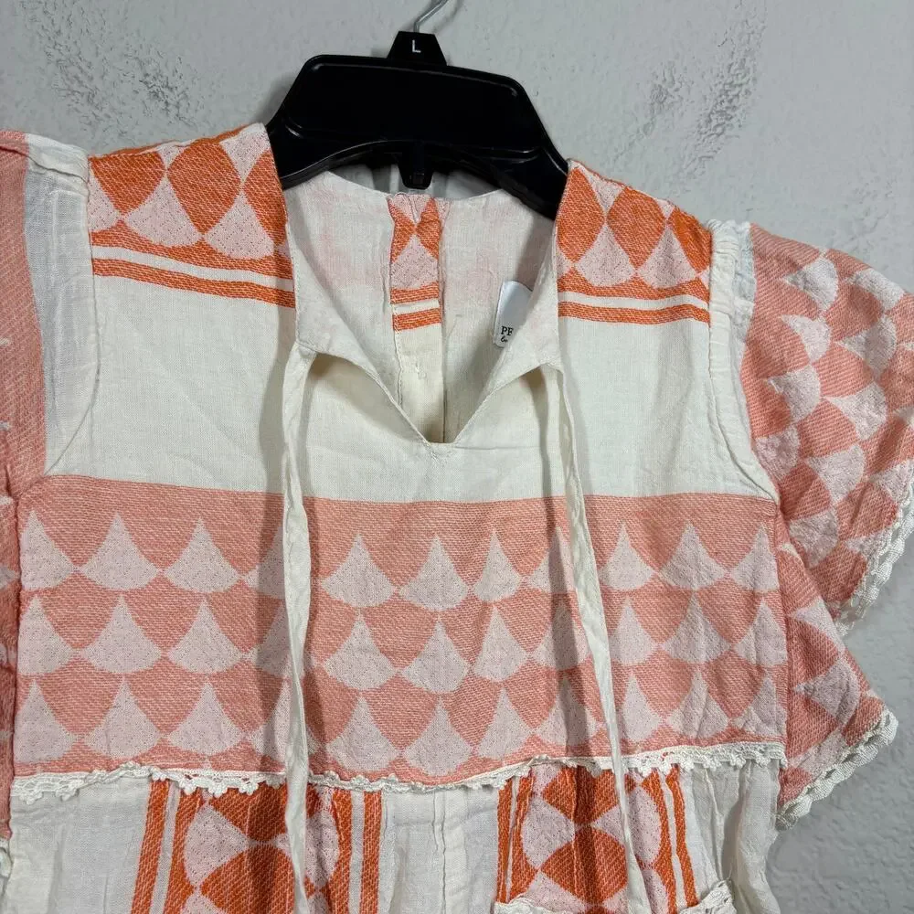Pearl and Caviar Baby Girl Size 2/4 Apricot Zakar Romper Orange Tassel